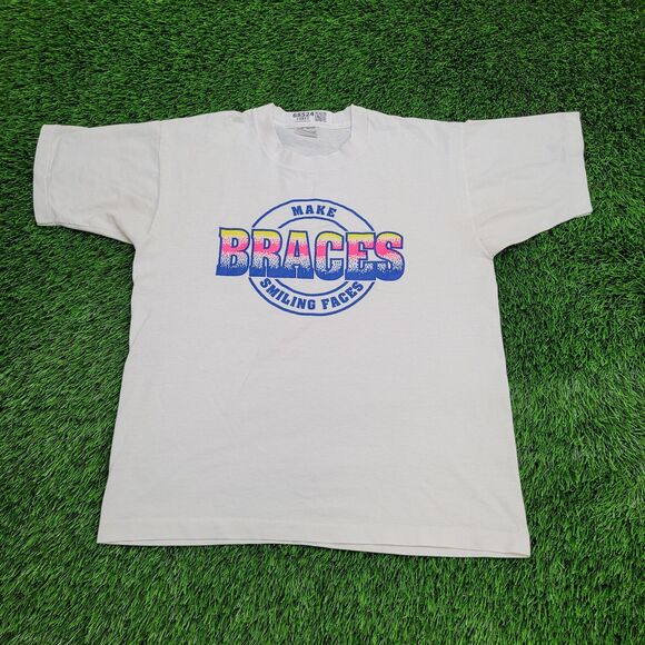 Vintage Braces Shirt Womens Large 21x25 White USA - Picture 1 of 14